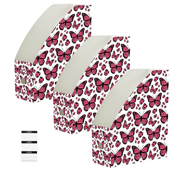 BZSMCE 3/6 Pack Butterfly Leopard Print Pattern Print Desktop File Holders PP Water‑Resistant Magazine Organizer Flat‑Pack Document Folder with Labels for Home Office Desk Organization