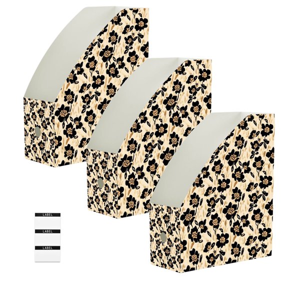 BZSMCE 3/6 Pack Leopard Print Flower Pattern Print Desktop File Holders PP Water‑Resistant Magazine Organizer Flat‑Pack Document Folder with Labels for Home Office Desk Organization