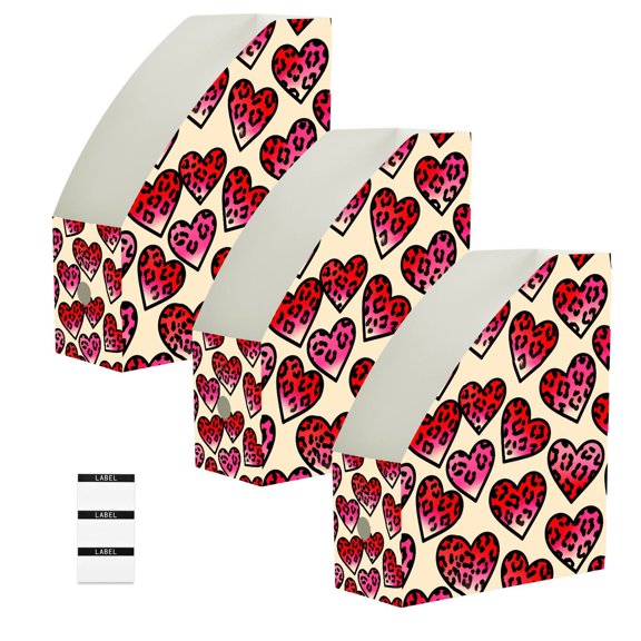 BZSMCE 3/6 Pack Leopard Print Heart Gradient Pattern Print Desktop File Holders PP Water‑Resistant Magazine Organizer Flat‑Pack Document Folder with Labels for Home Office Desk Organization