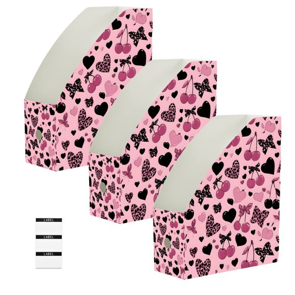 BZSMCE 3/6 Pack Leopard Print Heart Pattern Print Desktop File Holders PP Water‑Resistant Magazine Organizer Flat‑Pack Document Folder with Labels for Home Office Desk Organization