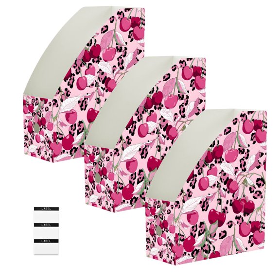 BZSMCE 3/6 Pack Leopard Print Skin Pattern Print Desktop File Holders PP Water‑Resistant Magazine Organizer Flat‑Pack Document Folder with Labels for Home Office Desk Organization