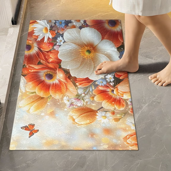 BZSMCE 3d Flower (3) Pattern 2-Piece Non-Slip Absorbent Bathroom Rug Set, Soft Bath Mat & Toilet Rug