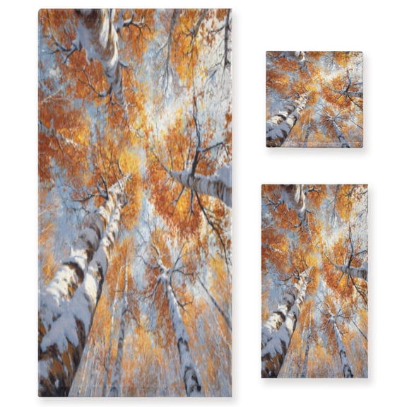 BZSMCE 3piece Bath Towel Sets Hand Bath Towels Fashion Autumn Tree Canopy Printed Towel Sets