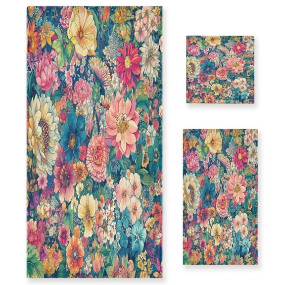 BZSMCE 3piece Bath Towel Sets Hand Bath Towels Fashion Blooming Tapestry Printed Towel Sets