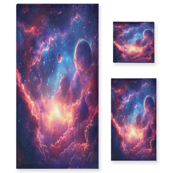 BZSMCE 3piece Bath Towel Sets Hand Bath Towels Fashion Celestial Embrace Printed Towel Sets