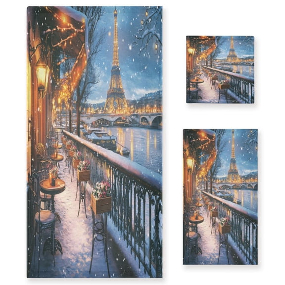 BZSMCE 3piece Bath Towel Sets Hand Bath Towels Fashion Eiffel Evening Elegance Printed Towel Sets