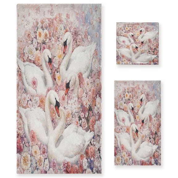 BZSMCE 3piece Bath Towel Sets Hand Bath Towels Fashion Elegance in Bloom with Swans Printed Towel Sets