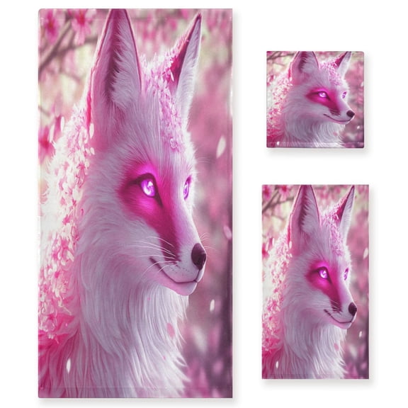BZSMCE 3piece Bath Towel Sets Hand Bath Towels Fashion Elegant White Fox in Blossoms Printed Towel Sets