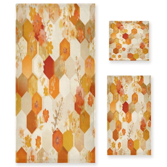 BZSMCE 3piece Bath Towel Sets Hand Bath Towels Fashion Honeycomb Pattern Printed Towel Sets