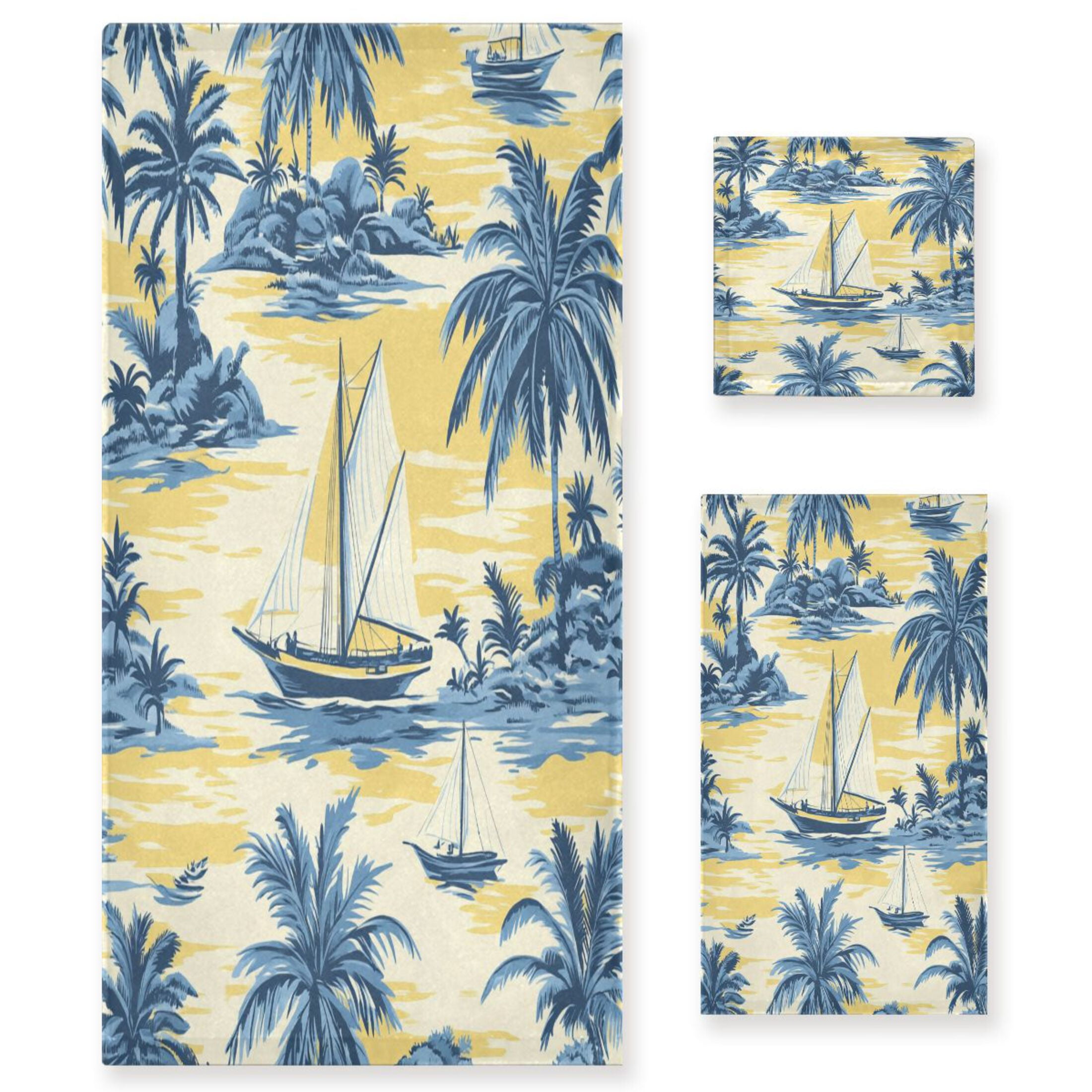 BZSMCE 3piece Bath Towel Sets Hand Bath Towels Fashion Nautical Bliss in Blue and Yellow Printed Towel Sets