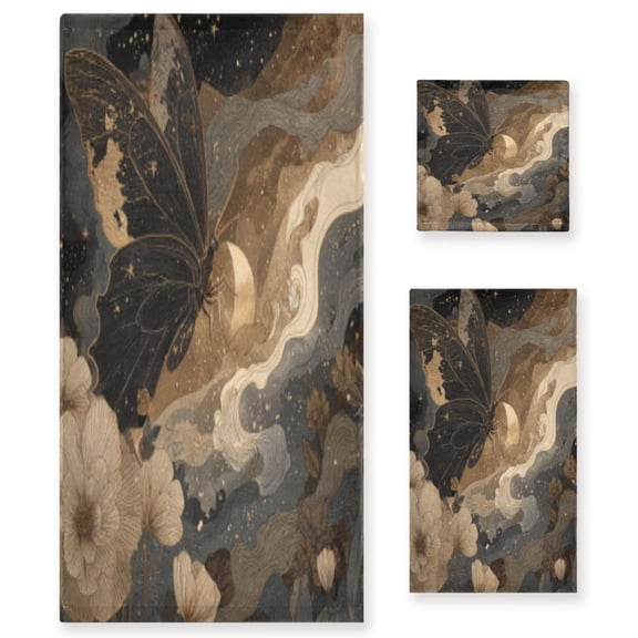 BZSMCE 3piece Bath Towel Sets Hand Bath Towels Fashion Nocturnal Silk Printed Towel Sets