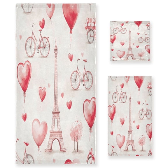 BZSMCE 3piece Bath Towel Sets Hand Bath Towels Fashion Parisian Romance Printed Towel Sets