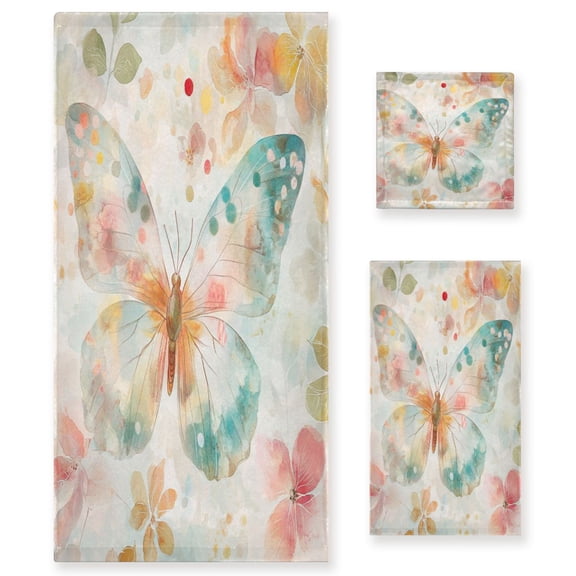 BZSMCE 3piece Bath Towel Sets Hand Bath Towels Fashion Pastel Butterfly Bliss Printed Towel Sets