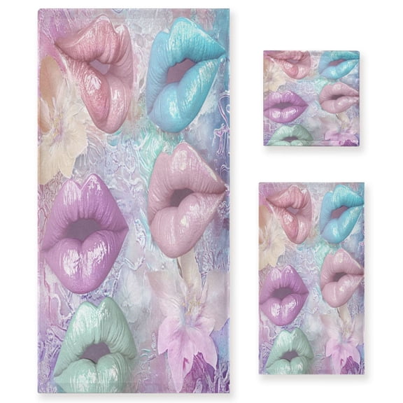 BZSMCE 3piece Bath Towel Sets Hand Bath Towels Fashion Pastel Petals and Pouts Printed Towel Sets