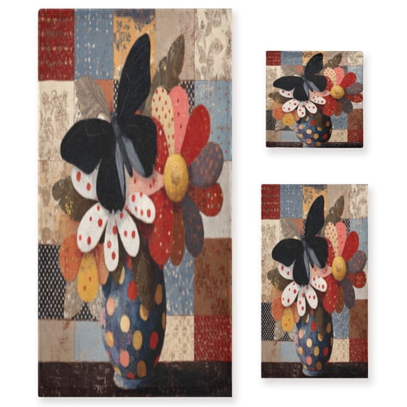 BZSMCE 3piece Bath Towel Sets Hand Bath Towels Fashion Patchwork Blossoms Printed Towel Sets