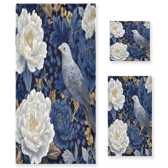 BZSMCE 3piece Bath Towel Sets Hand Bath Towels Fashion Royal Garden in Blue Printed Towel Sets