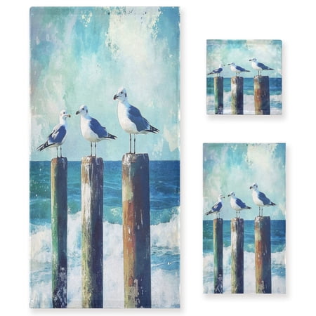 BZSMCE 3piece Bath Towel Sets Hand Bath Towels Fashion Seaside Serenity Printed Towel Sets