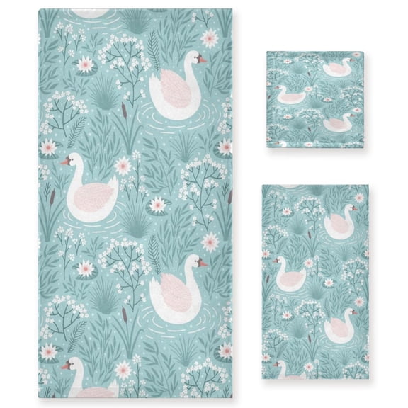 BZSMCE 3piece Bath Towel Sets Hand Bath Towels Fashion Sky Blue Swan Serenity Printed Towel Sets