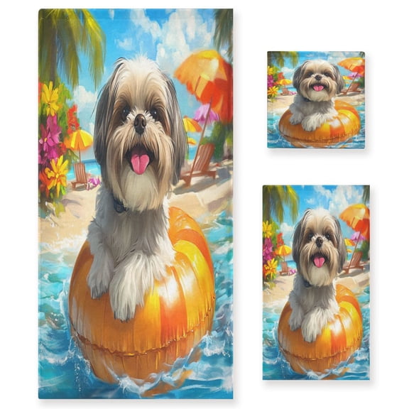 BZSMCE 3piece Bath Towel Sets Hand Bath Towels Fashion Sunny Beach Pup Printed Towel Sets