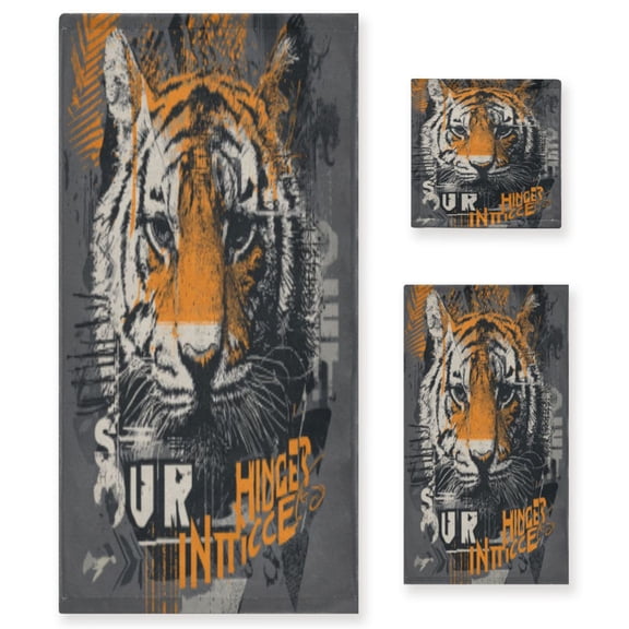 BZSMCE 3piece Bath Towel Sets Hand Bath Towels Fashion Tiger Graffiti Crown Printed Towel Sets