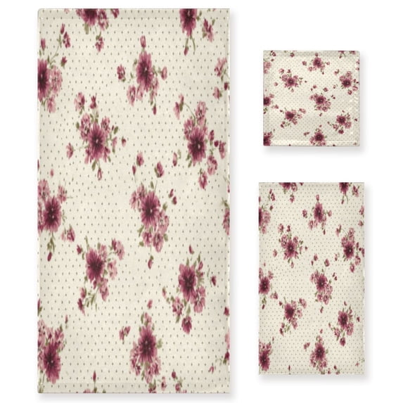 BZSMCE 3piece Bath Towel Sets Hand Bath Towels Fashion Vintage Floral Dainty Blush Printed Towel Sets