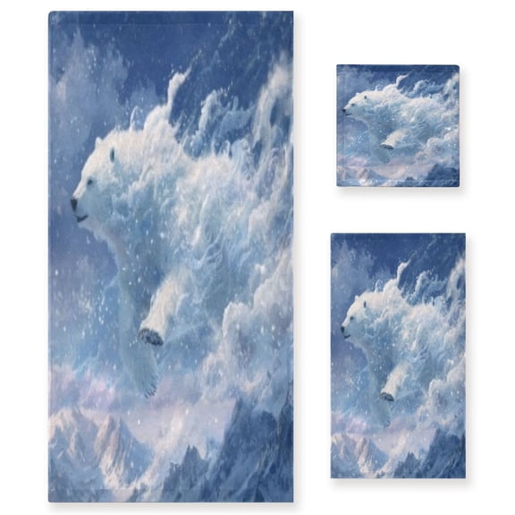 BZSMCE 3piece Bath Towel Sets Hand Bath Towels Fashion Wave Polar Bear Printed Towel Sets