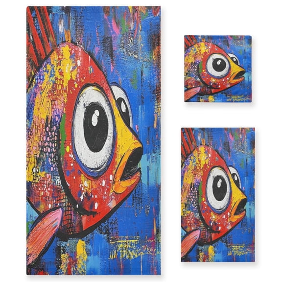 BZSMCE 3piece Bath Towel Sets Hand Bath Towels Fashion Whimsical Fin Printed Towel Sets