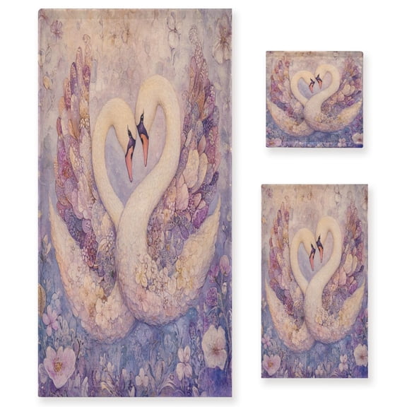 BZSMCE 3piece Bath Towel Sets Hand Bath Towels Fashion Whimsical Love: Swans in Harmony Printed Towel Sets