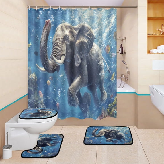 BZSMCE 4PCS Aquatic Majesty Shower Curtain Set Bathroom Decorative Set
