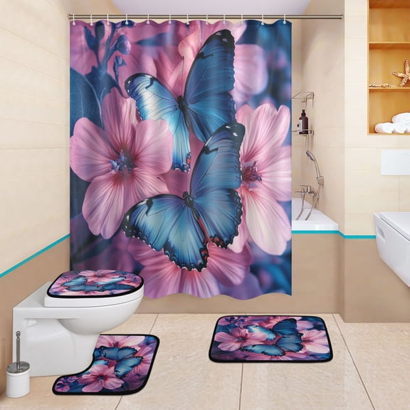 BZSMCE 4PCS Azure Dance Shower Curtain Set Bathroom Decorative Set