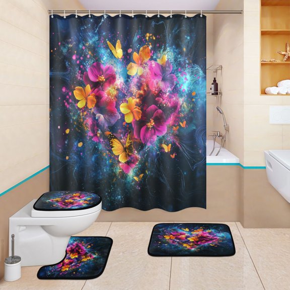 BZSMCE 4PCS Colorful Affection Shower Curtain Set Bathroom Decorative Set