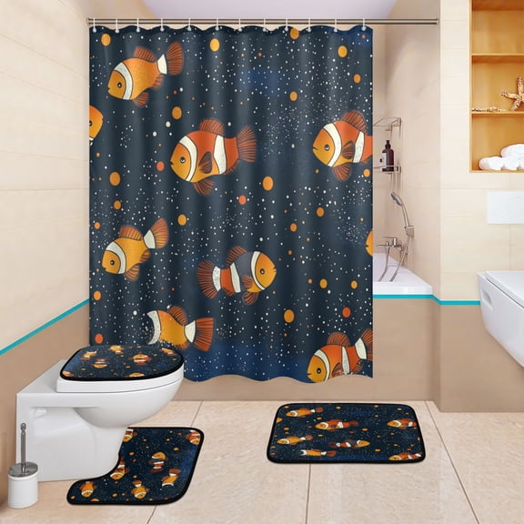 BZSMCE 4PCS Cosmic Clownfish Shower Curtain Set Bathroom Decorative Set