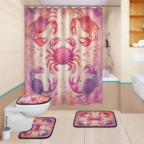 BZSMCE 4PCS Crabby Dance Party Shower Curtain Set Bathroom Decorative Set