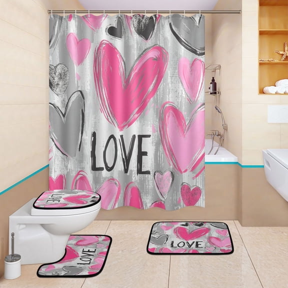 BZSMCE 4PCS Eternal Floral Embrace Shower Curtain Set Bathroom Decorative Set