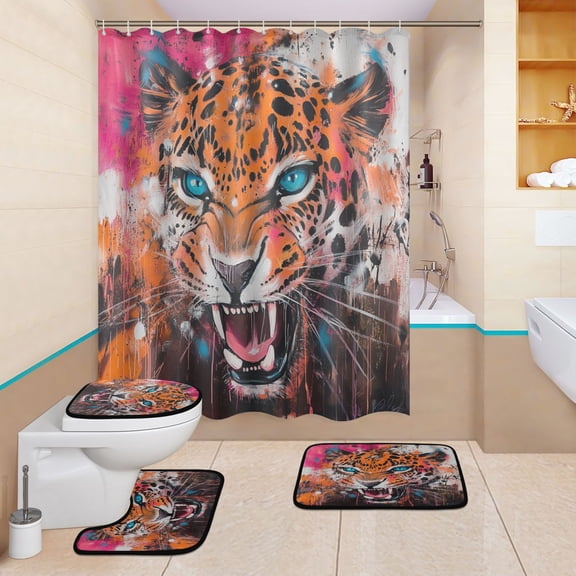 BZSMCE 4PCS Fierce Beauty Shower Curtain Set Bathroom Decorative Set