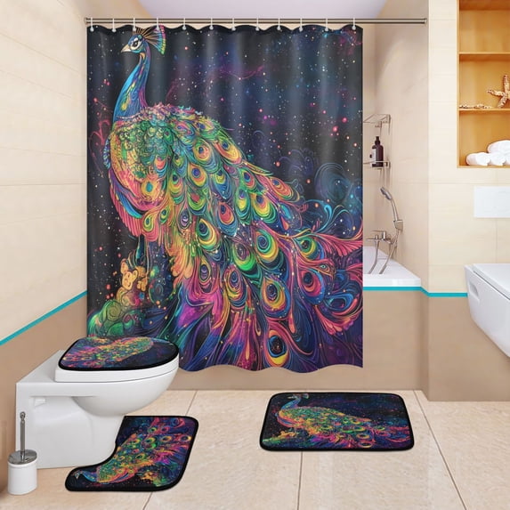 BZSMCE 4PCS Galactic Majesty Shower Curtain Set Bathroom Decorative Set