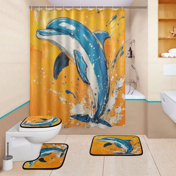 BZSMCE 4PCS Joyful Splash Shower Curtain Set Bathroom Decorative Set