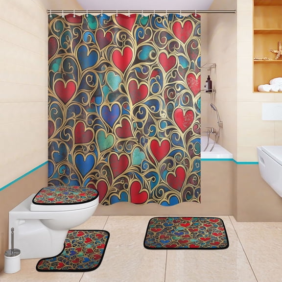 BZSMCE 4PCS Lush Love Blooms Shower Curtain Set Bathroom Decorative Set