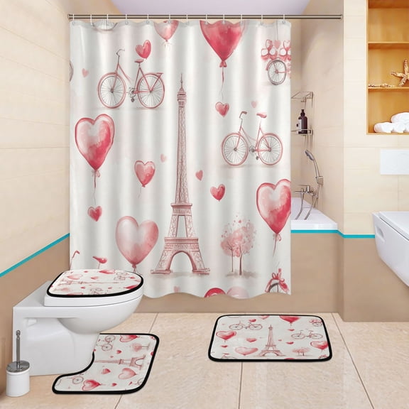 BZSMCE 4PCS Parisian Romance Shower Curtain Set Bathroom Decorative Set