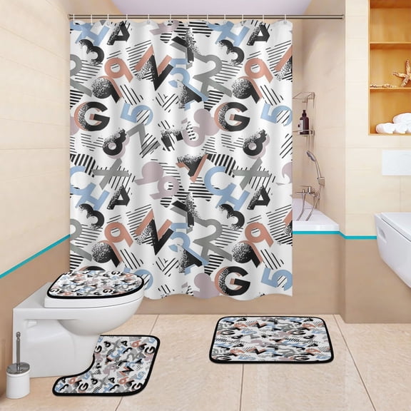 BZSMCE 4PCS Shower Curtain Set Bathroom Decorative Set-Alphabet Chaos Collage Pattern