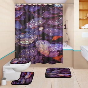 BZSMCE 4PCS Shower Curtain Set Bathroom Decorative Set-Amethyst Dewdrops Pattern