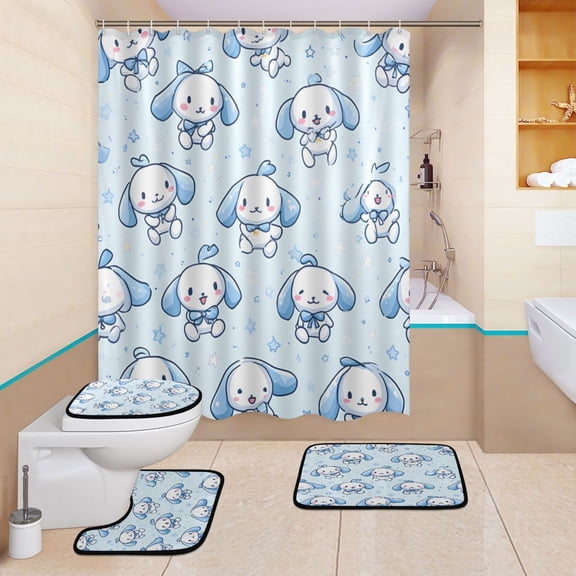 BZSMCE 4PCS Shower Curtain Set Bathroom Decorative Set-Azure Cuddle Crew Pattern