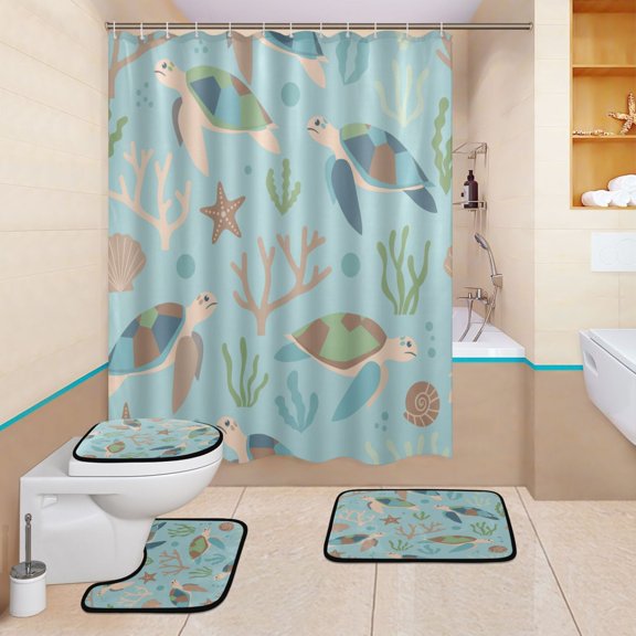 BZSMCE 4PCS Shower Curtain Set Bathroom Decorative Set-Benthic Fauna 11 Pattern