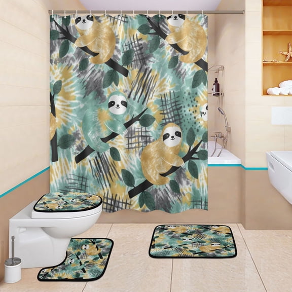 BZSMCE 4PCS Shower Curtain Set Bathroom Decorative Set-Cute Sloth Pattern Pattern