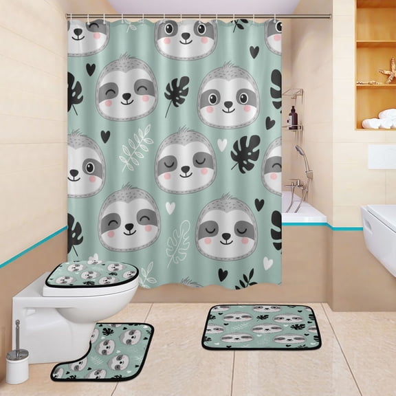 BZSMCE 4PCS Shower Curtain Set Bathroom Decorative Set-Cute Sloths Pattern