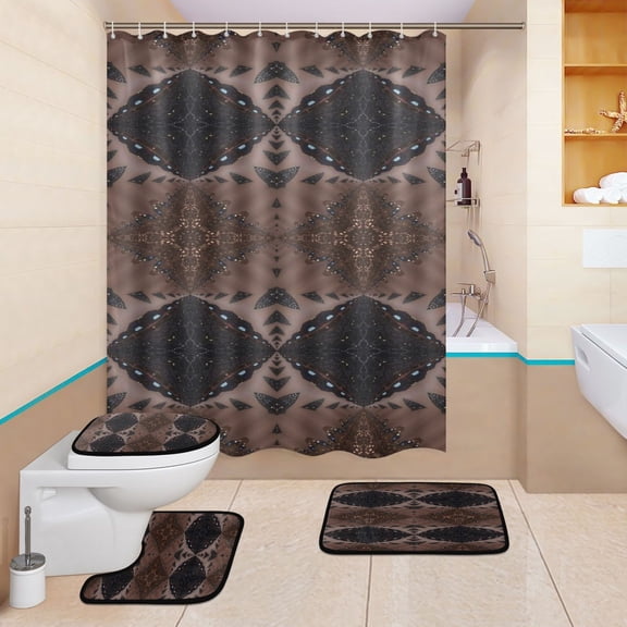 BZSMCE 4PCS Shower Curtain Set Bathroom Decorative Set-Diamond & Earth Tiles Pattern