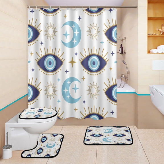 BZSMCE 4PCS Shower Curtain Set Bathroom Decorative Set-Magic Evil Eye Pattern