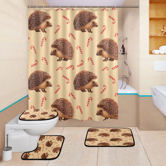 BZSMCE 4PCS Shower Curtain Set Bathroom Decorative Set-Seamless with Candy Cane Pattern Pattern