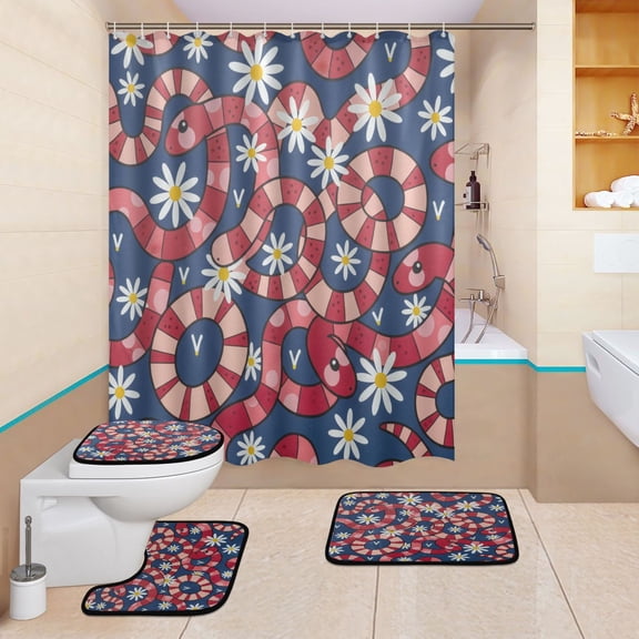 BZSMCE 4PCS Shower Curtain Set Bathroom Decorative Set-Snake Pattern