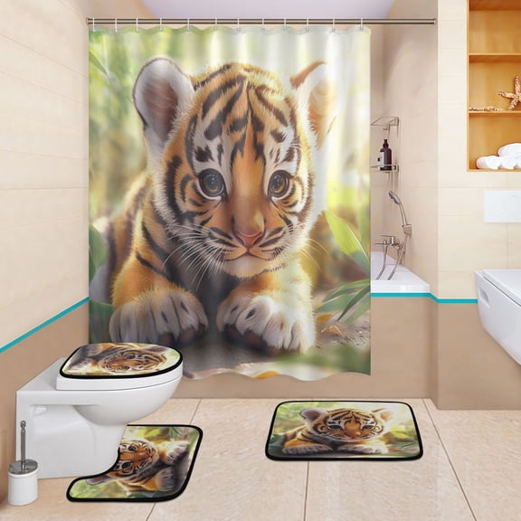 BZSMCE 4PCS Splashing Fun in The Sun Shower Curtain Set Bathroom Decorative Set
